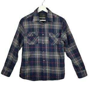 JACHS NY Flannel‎ Shirt Men Medium Plaid Heavyweight Cotton Workwear Blue Grey